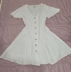 White Vintage Dress With Flutter Sleeves, Corset Tie Back Dress Sizr 3/4